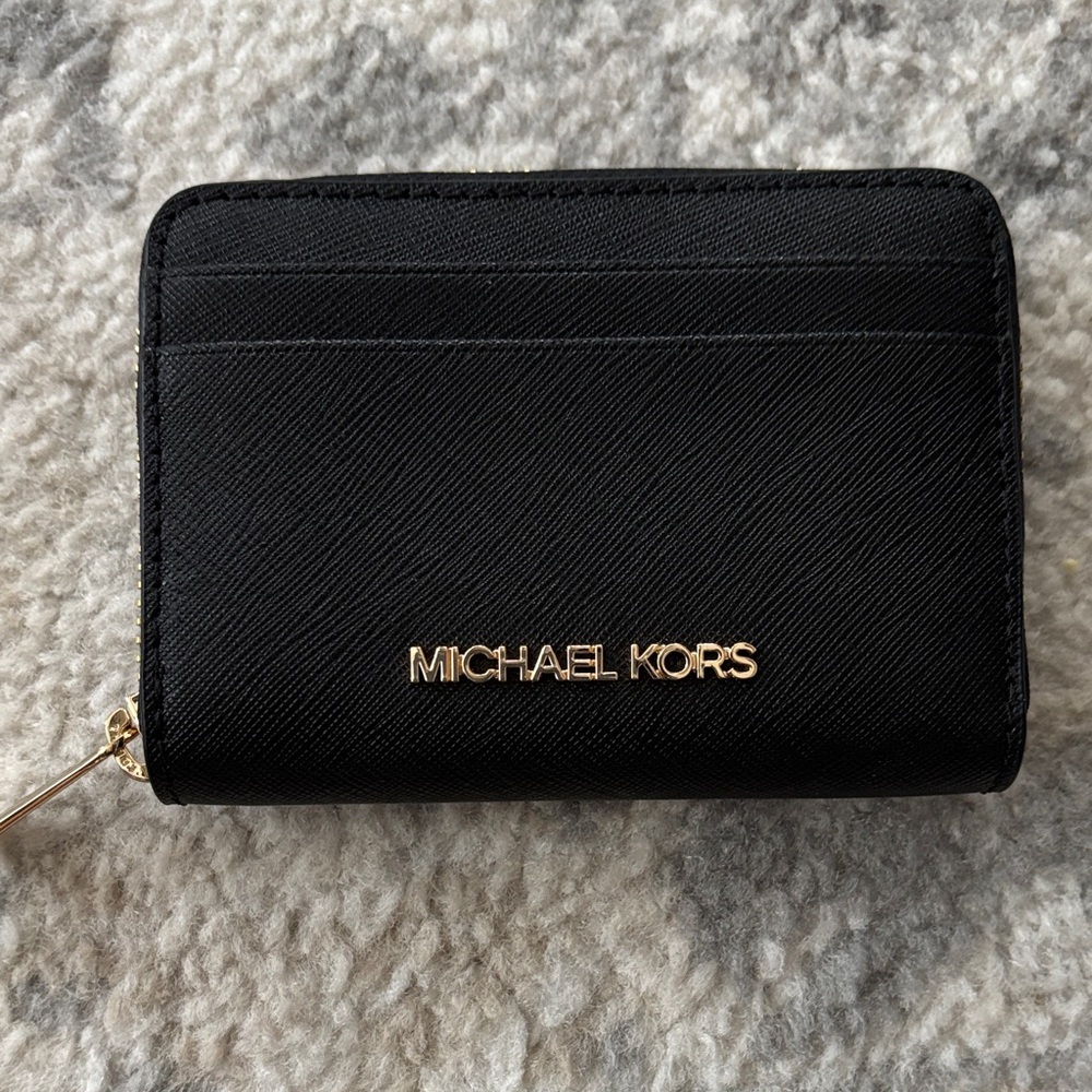 Michael Kors Black and Gold Zip Wallet